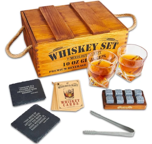 Mixology & Craft Whiskey 14PC Gift Set, 10oz Old Fashion Glasses, Jameson Brown