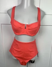 NWT Victorias Secret Swim Bikini Top 38D Boyshort Bottom XL Coral Modest