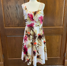 Womens Dress Size 10 Talbots Watercolor Fit And Flare Floral Sleeveless A Line