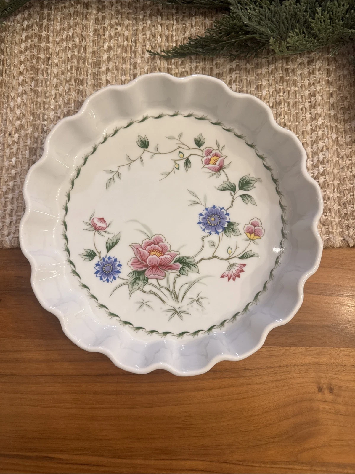 Vintage Andrea by Sadek Spring Night Hand Painted Floral Quiche Pie Plate 10.5