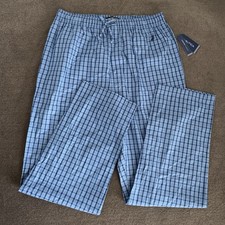 Nautica Men's Pajama Pants Small Lounge Blue Plaid Embroidered Logo Woven