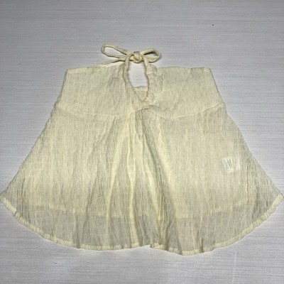 Butter Yellow Pleated Strapless Tie Up Tube Top Women s Small Beach Summer Retro