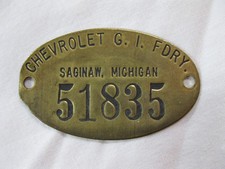 Vintage Chevrolet G. I. Foundry Brass Tag Grey Iron Saginaw Michigan
