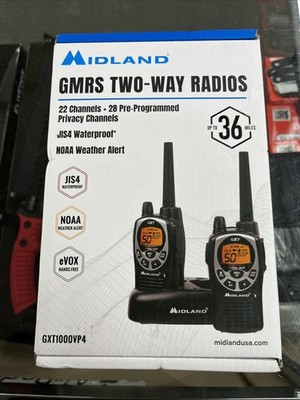Midland GXT1000VP4 GMRS Walkie Talkie 2-Pack + Headsets and Charger