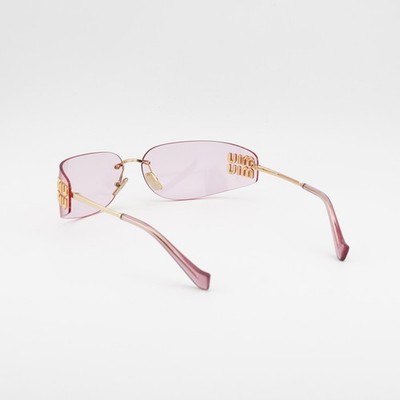Miu Miu Women Sunglasses Gold Pink Mirror Rectangle Rimless MUA51S 5AK90Y Miu Miu MUA51S 5AK90Y Gold/Pink 75-14-110 Sunglasses New  main image 4