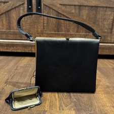 After Five Vintage 1950s Black Satin Evening Clutch Gold Trim with Coin Purse