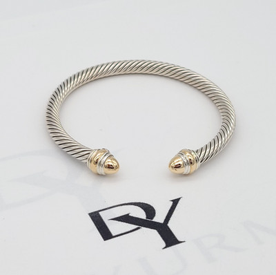 David Yurman 5 mm klassisches Kabelkuppel 6,5 Zoll Armband Sterlingsilber 14 K Gold