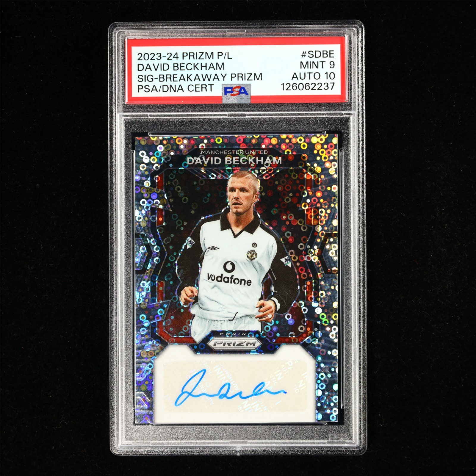 PSA 9 Mint 2023-24 Premier League David Beckham Breakaway Prizm Auto 10 MUFC view 2