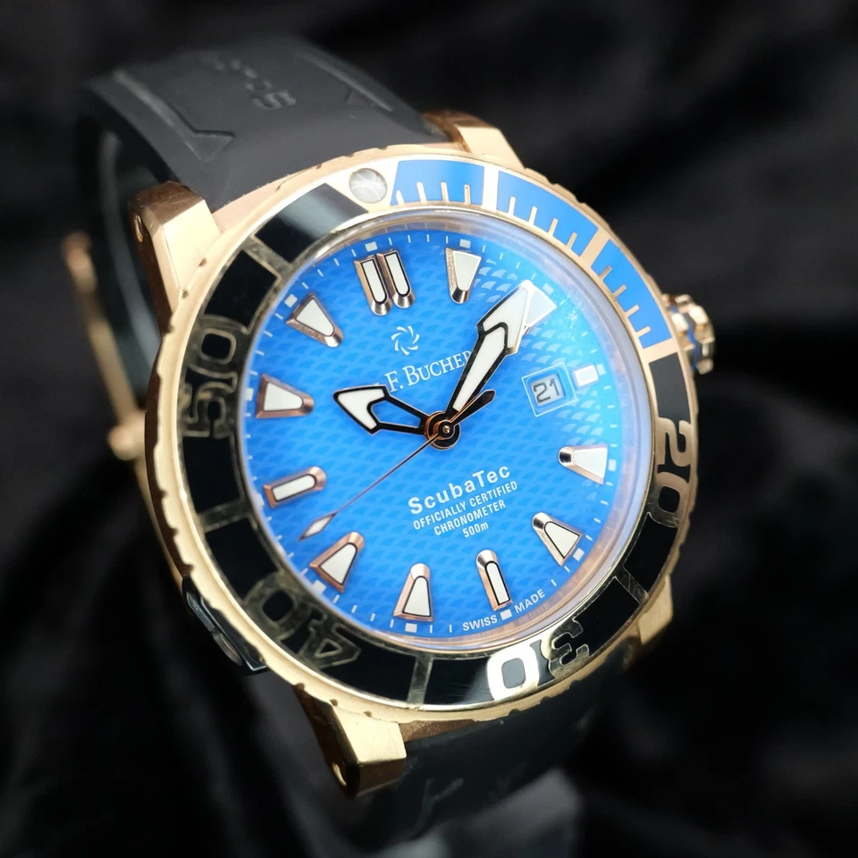 Carl F. Bucherer Patravi ScubaTec dorado 00.10632.22.53.01 44 mm esfera azul con garantía Foto 3 de 4