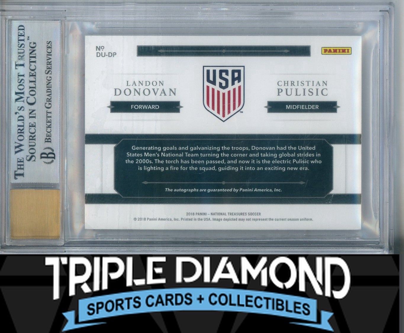 2018 National Treasures Christian Pulisic/Donovan Dual Auto #13/35 BGS 8.5 W521 view 2