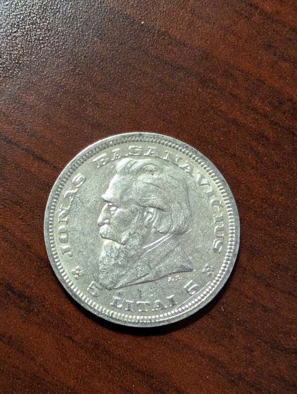 1936 Lithuania 5 Litai Silver Coin .750 Jonas Basanavicius KM#82