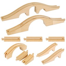 8 Pcs Wood Train Track Expansion Set Wooden Train Bridges Straight Wooden Tra...