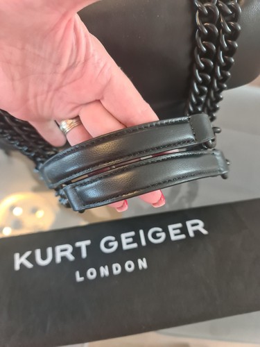 Kurt Geiger Black Leather Kew Crossbody Shoulder All Black Chain Eagle Head - Picture 4 of 20