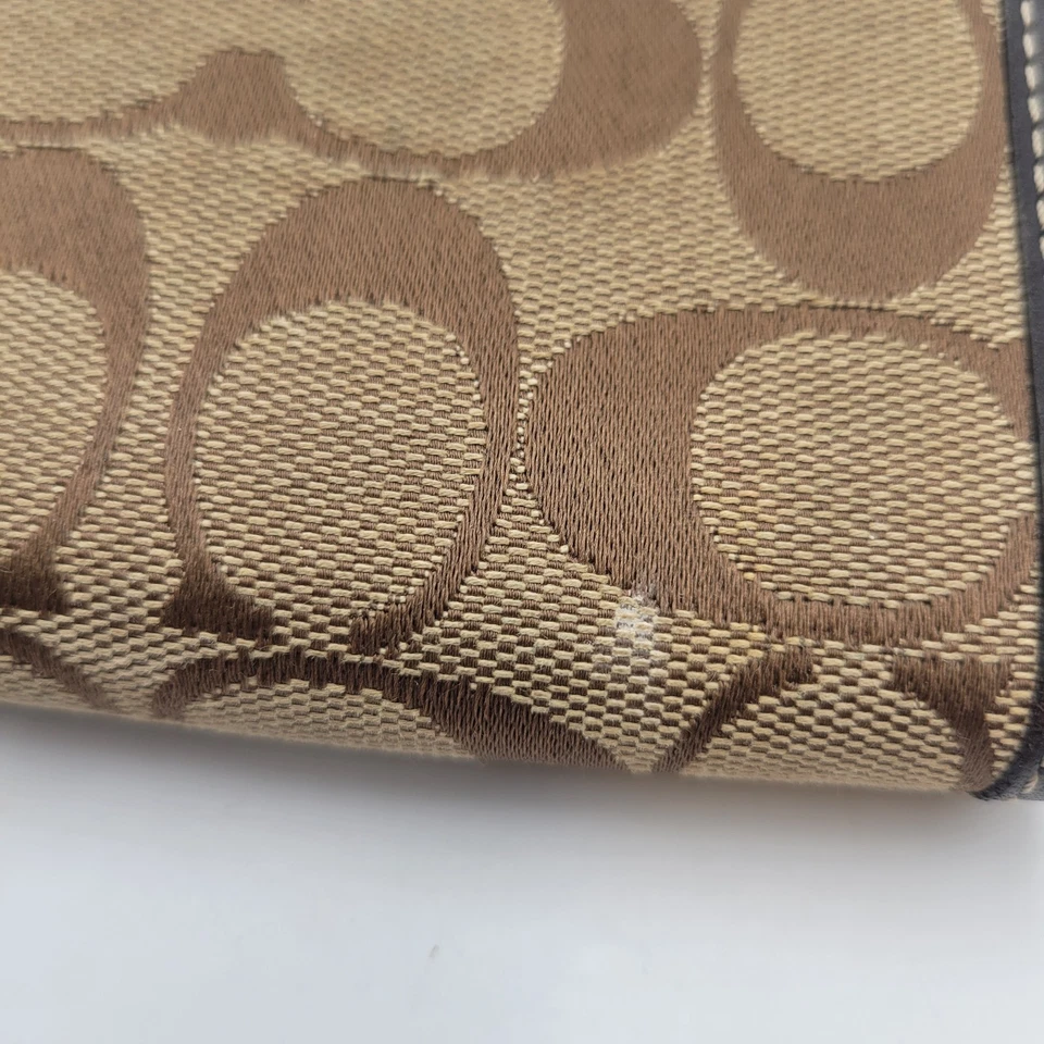 Cartera COACH marrón firma lona triple cierre a presión herrajes plateados Foto 4 de 4