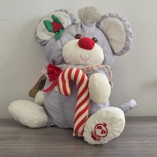 Fisher Price 1987 Vintage Plush Puffalump Gray Christmas Mouse with Candy Cane