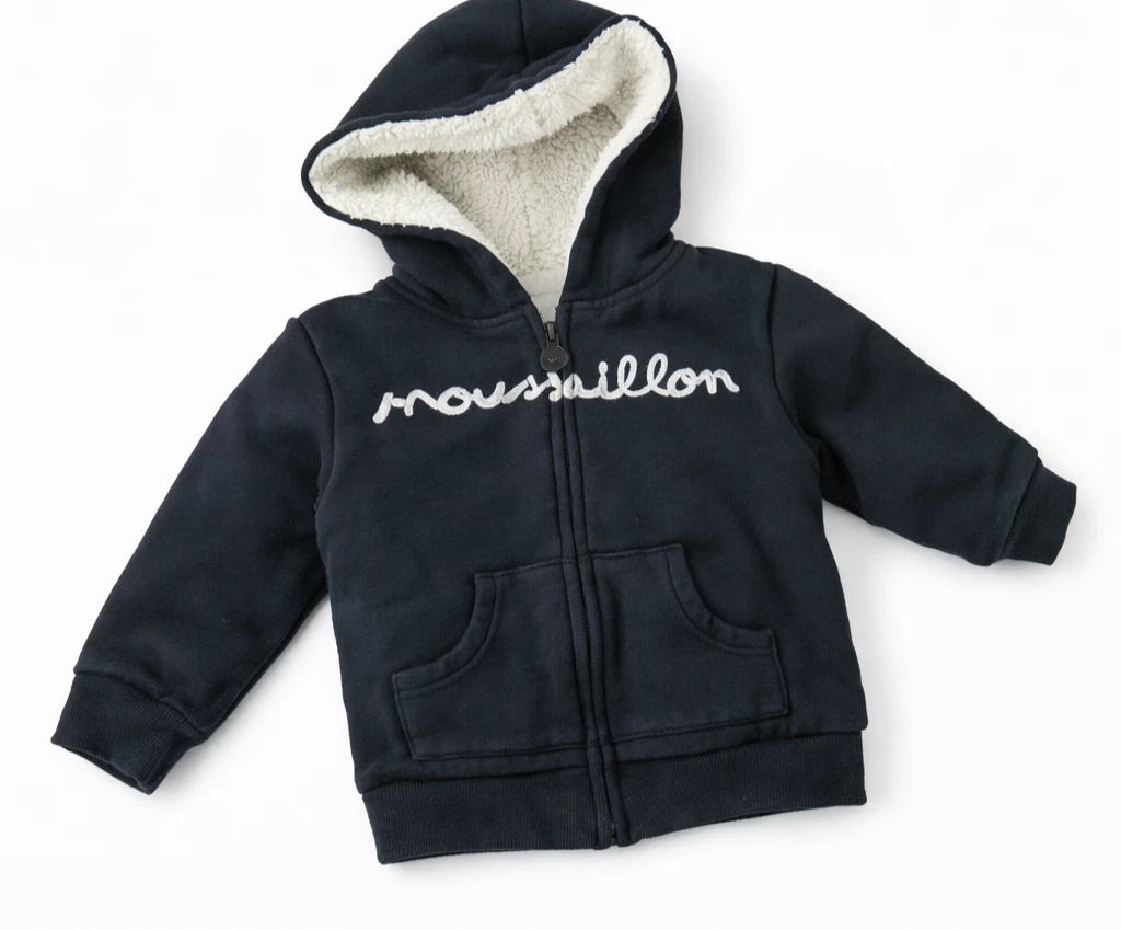 Boys Hoodie Sherpa Lined Jacket age 3 Yrs Navy Blue French designer