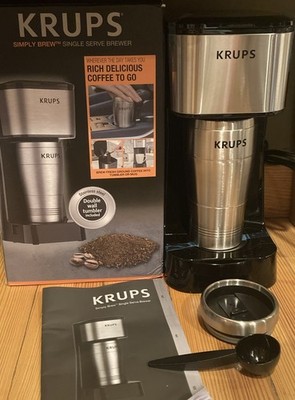 Krups Simply Brew Single Serve Brewer Coffee Stnls Stl Cup Perm Filter KM206D50