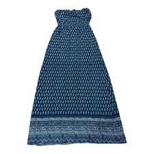 Ardene Dress Womens Small Blue White Boho Maxi Strapless Smocked Bandeau Summer