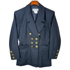 Vtg Yves Saint Laurent Wool Blazer Womens 38 Rive Gauche Navy Blue Gold Buttons