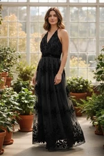 Black Velvet Burnout Babydoll Mesh Maxi Dress Women’s Formal Whimsy Goth Size S