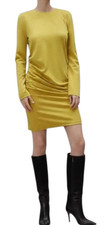 Zara Drape Detail Dress Long Sleeve Mini Yellow-Green Chartreuse Medium