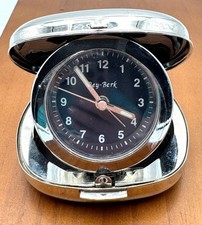 Bey-Berk Folding Travel Alarm Clock Silver Chrome Case Quartz Analog Portable