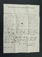 1912 antique NATCHEZ COLUMBIA & MOBILE RAILROAD LETTER mississippi family