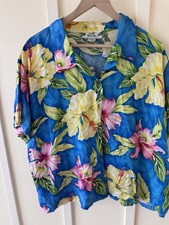 Vintage Two Palms Short Sleeve Button Up Collard Hawaii Hawaiian Floral Shirt L