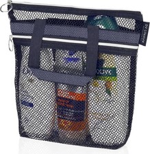 Mesh Shower Bag 10.2x9.9'' Quick-Dry Caddy with Zipper  2 Pockets. Portable