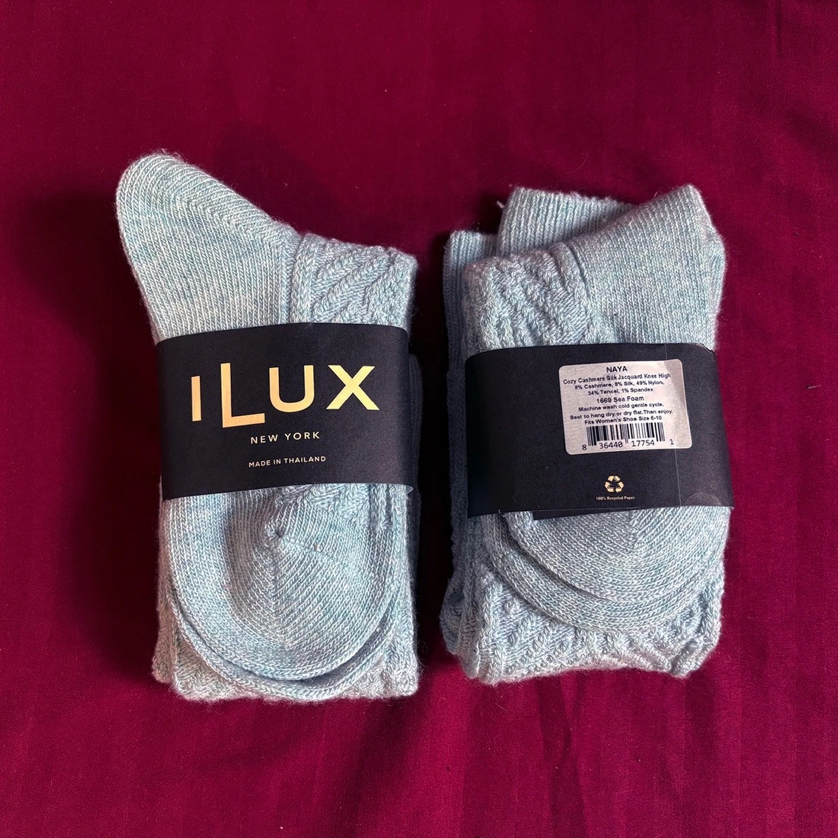 iLux Naya Knee High Cable Cashmere Socks : 2 New Pairs : Light Blue : Retail $60
Opens in a new wind