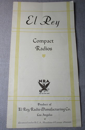 El Rey Radio Manufacturing Co. Los Angeles Vintage 1930s Product Pamphlet - Rare