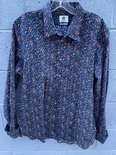 Paul Smith Men's Tailored Fit Casual Shirt Dark Floral Pattern Printed Large