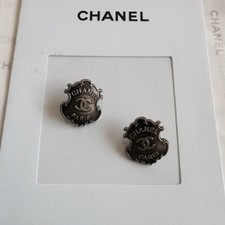 CHANEL vintage buttons silver emblem 18mm x 15mm set of 2