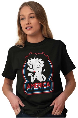 Betty Boop America Retro Patriotic Cartoon Womens Graphic Crewneck T Shirt Tee - Picture 6 of 8
