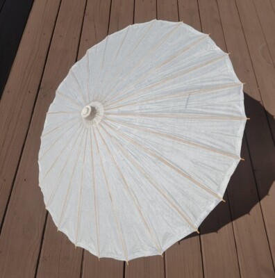 32'' Inch Dia White Wood Bamboo Paper Parasol Umbrella Decoration Bulk-12pk.