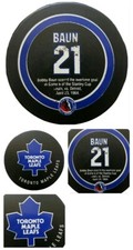 BOBBY BAUN TORONTO MAPLE LEAFS HOF STATS MADE IN CANADA VICEROY HOCKEY PUCK NHL