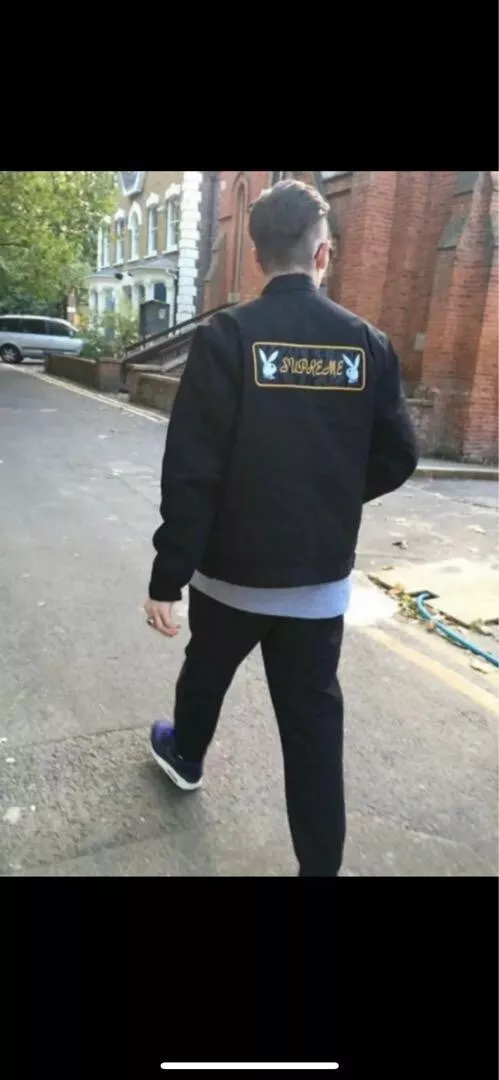 Veste de travail Supreme Playboy zippée FW16 noire taille moyenne denim homme du Japon !