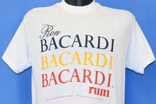 vintage 80s RON BACARDI RUM WHITE LIQUOR COCKTAIL ALCOHOL LOGO t-shirt LARGE L