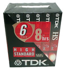 Pack of 6 Blank Vhs Video Cassette Tapes x6 8hr Tdk Blank Media T-160 Hs