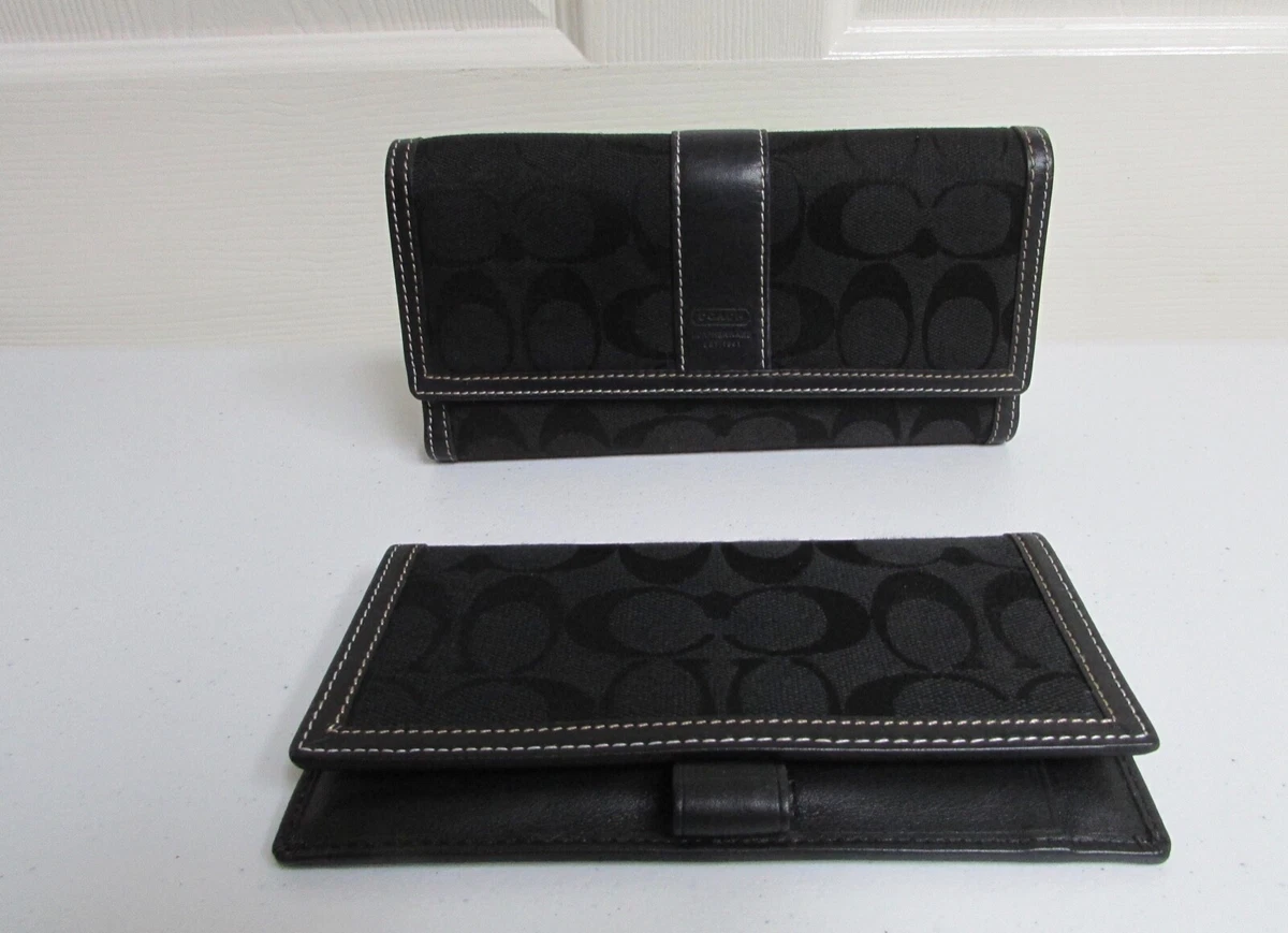 Coach black leather checkbook wallet hot sale