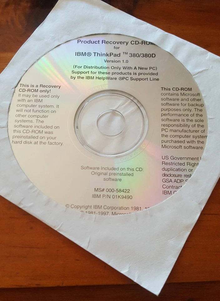 Product Recovery CD-ROM for IBM ThinkPad Series 380/380D sealed rare vintage - Image 2 of 4