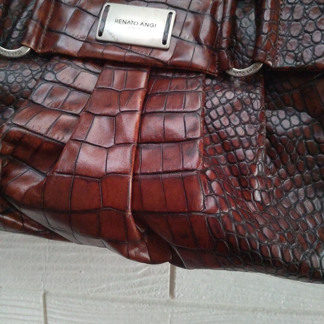 RENATO ANGI Tote Bag Handbag Purse Leather in Red Brown USED Good