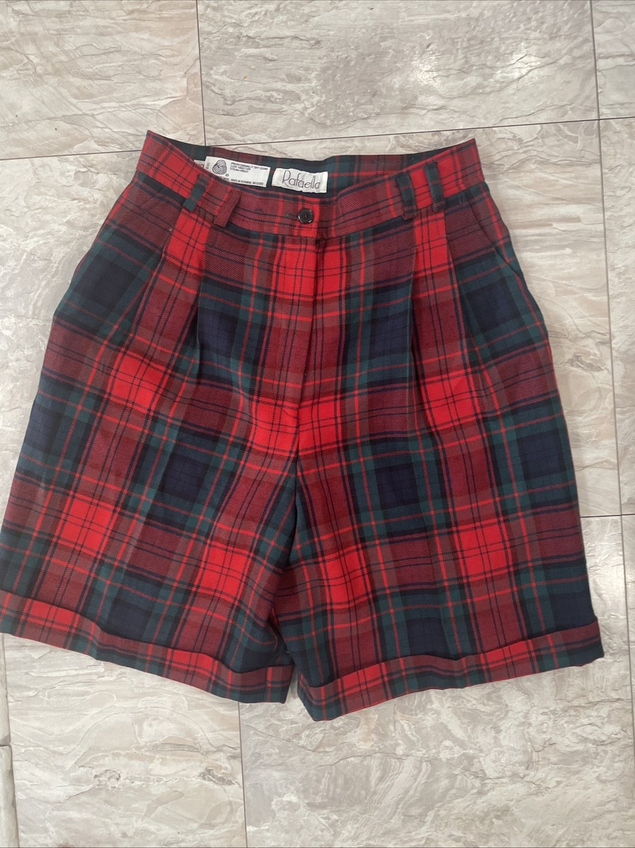 Vintage Rafaella Red Plaid Bermuda Shorts Size 10 100% Worsted