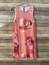 Calvin Klein Womens Coral Chiffon Floral-Print Trapeze Dress Size 10