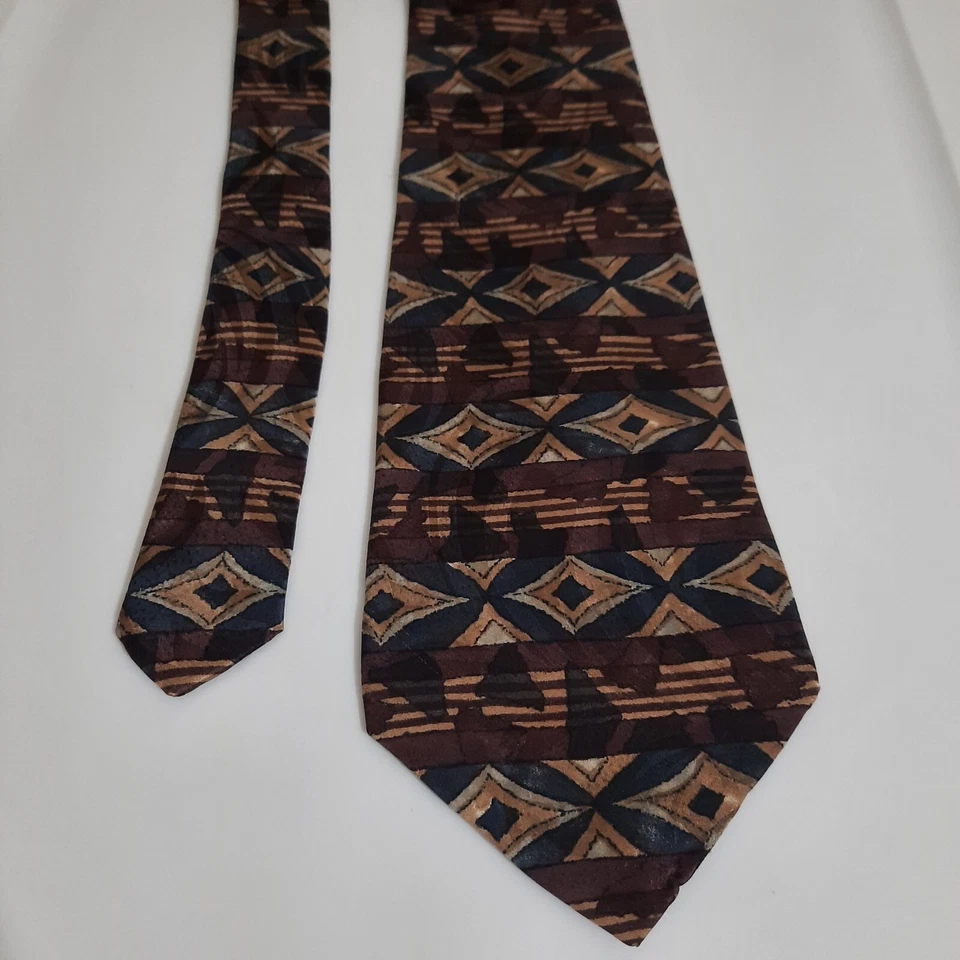 Corbata de traje de seda Robert Talbott para hombre 59x4 ancha marrón beige hecha a mano EE. UU. Foto 2 de 4