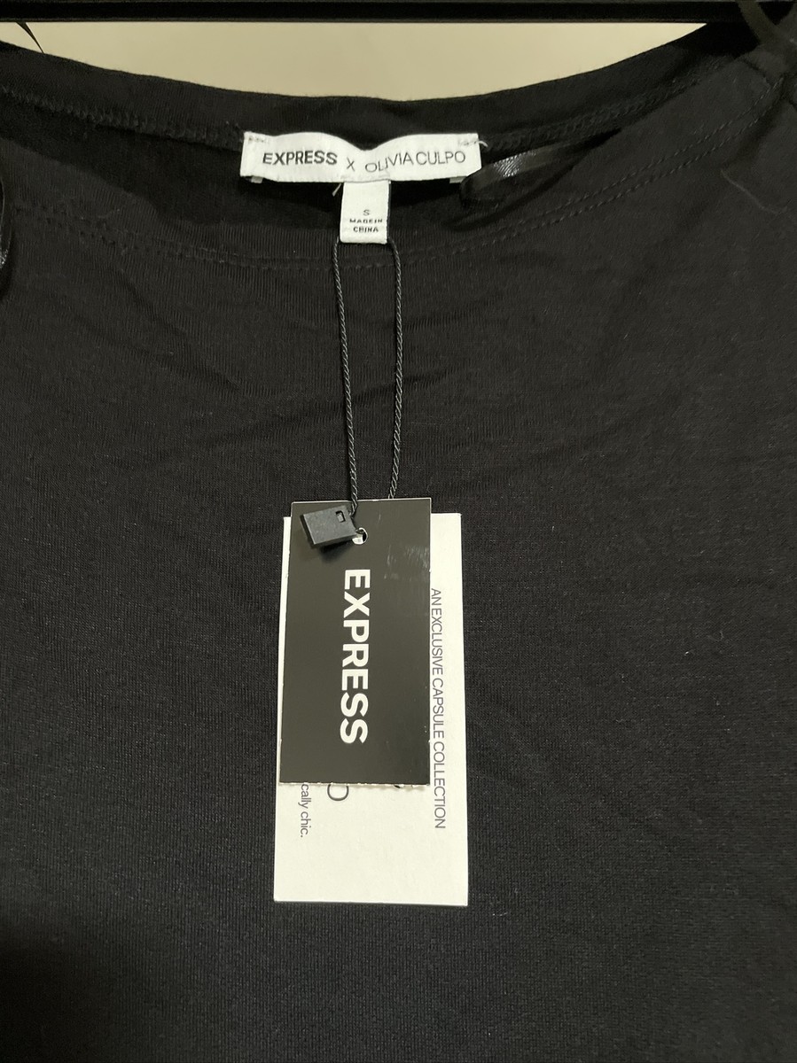 Women's Express x Olivia Culpo Black Long Sleeve Boatneck Jogger Jumpsuit  sz S