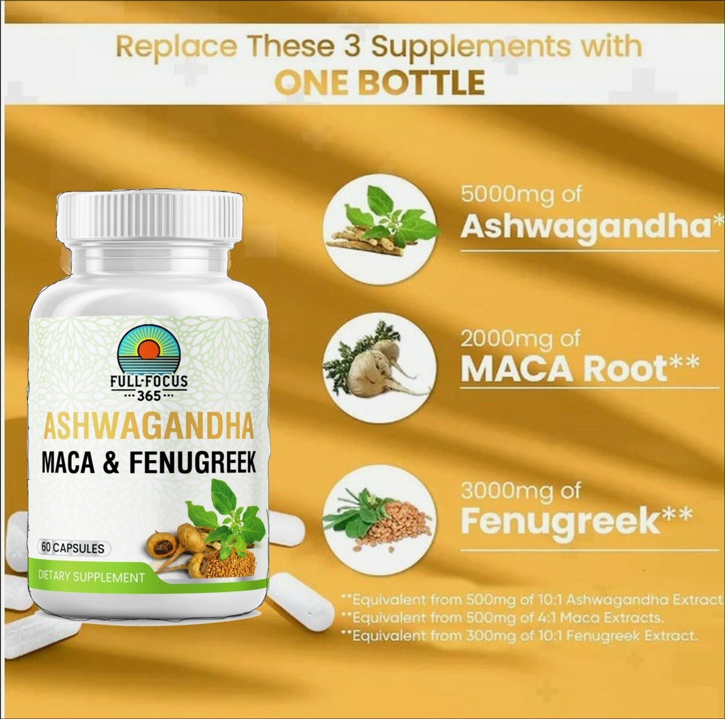Ashwagandha Maca Capsules  Fenugreek Supplement Capsules 60pcs