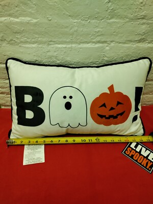 Live Spooky Halloween BOO Throw Pillow Decor Pumpkin Ghost 