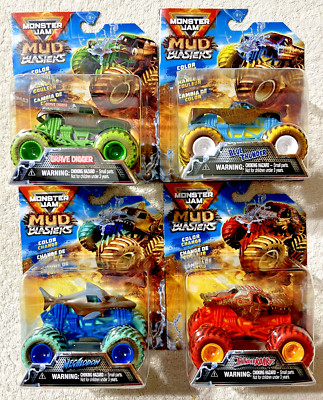 2025 MONSTER JAM MUD BLASTERS COLOR CHANGE SET OF 4 **NEW**