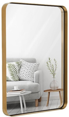 Hamilton Hills [24x36 inch] Rectangular Gold Metal Frame Mirror -Rounded Corners